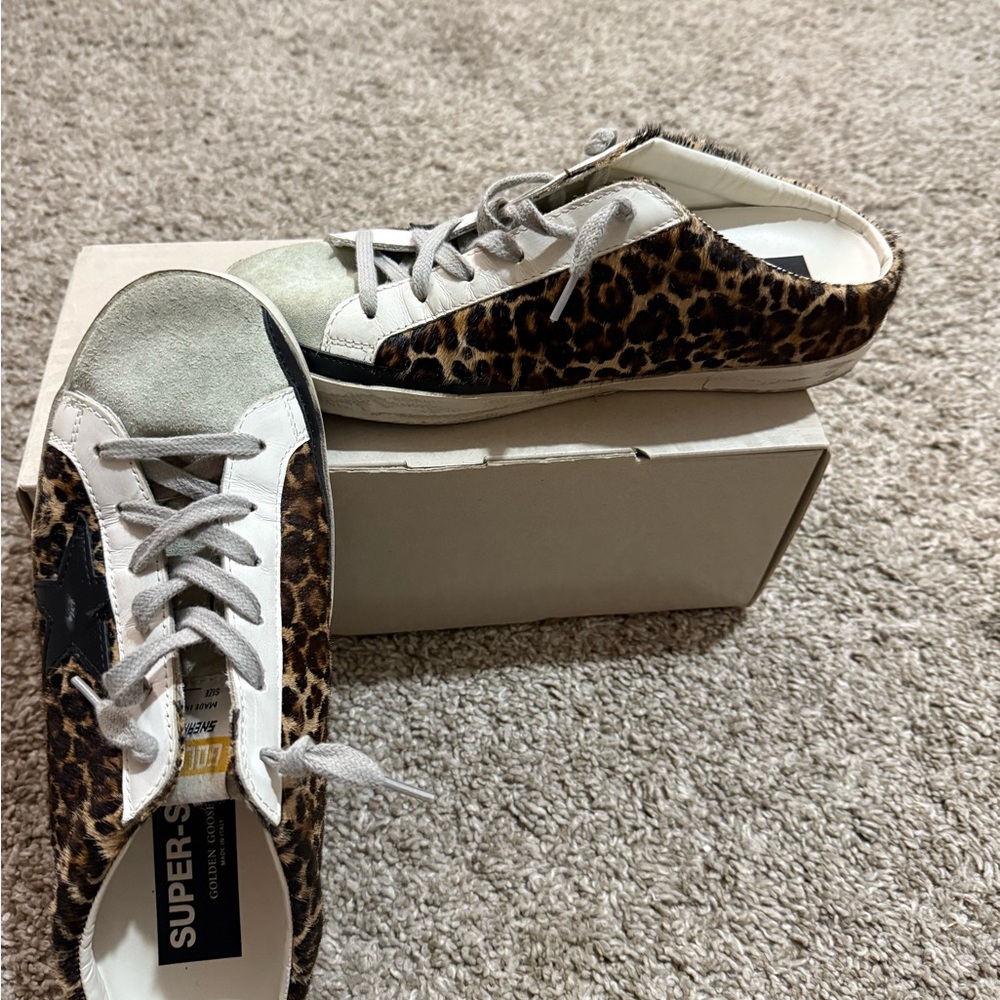 Golden Goose Leopard Print Sneakers with Gray Accents